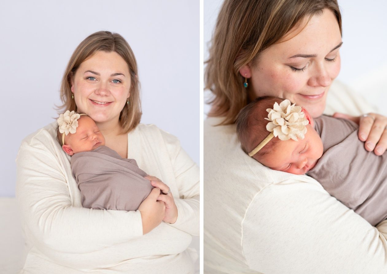 Newborn girl with family in natural light studio by Bartlesville Newborn Photographer Kristi Bray Photography