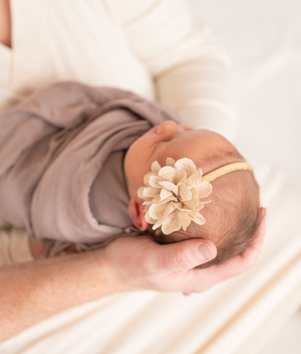 Newborn girl with family in natural light studio by Bartlesville Newborn Photographer Kristi Bray Photography