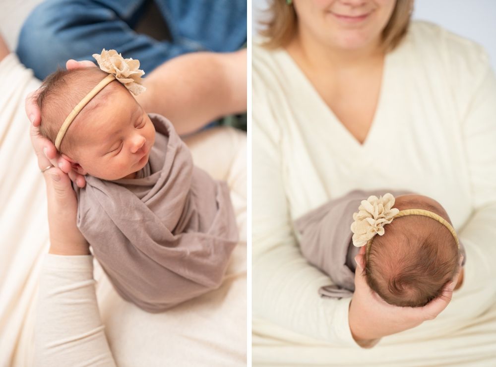 Newborn girl with family in natural light studio by Bartlesville Newborn Photographer Kristi Bray Photography