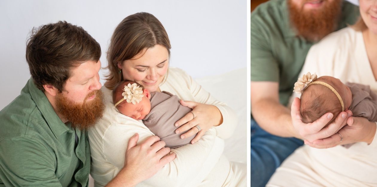 Newborn girl with family in natural light studio by Bartlesville Newborn Photographer Kristi Bray Photography