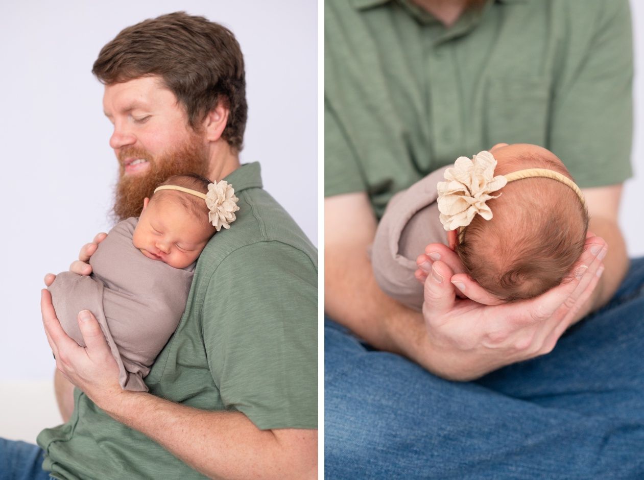 Newborn girl with family in natural light studio by Bartlesville Newborn Photographer Kristi Bray Photography