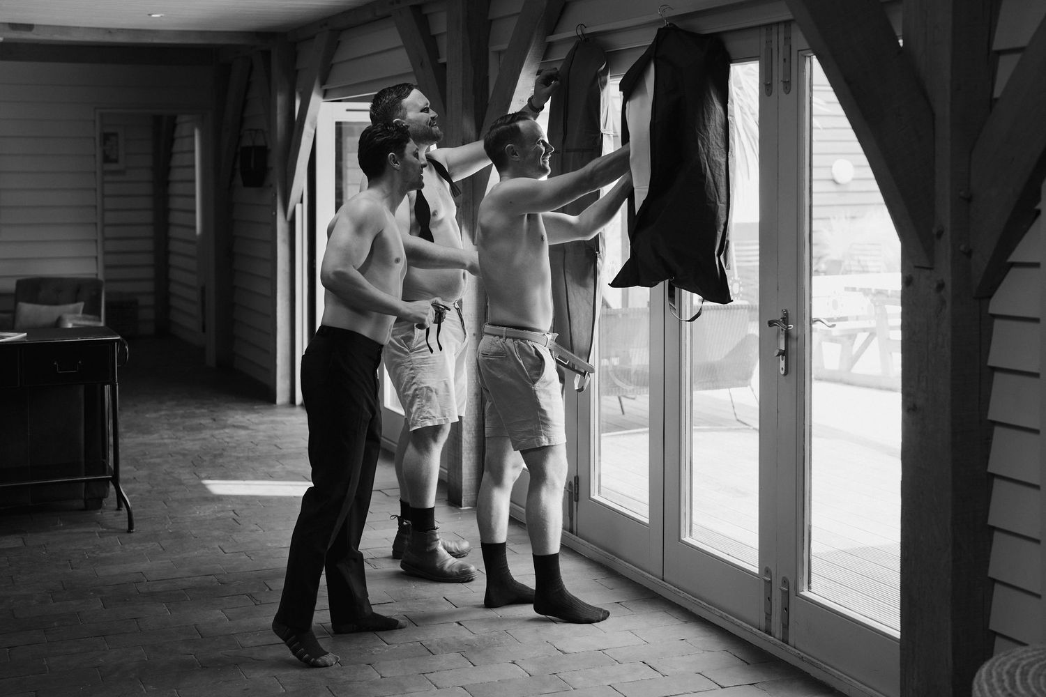 Tunnels Beach Wedding Venue in North Devon, Groom and groomsmen getting ready