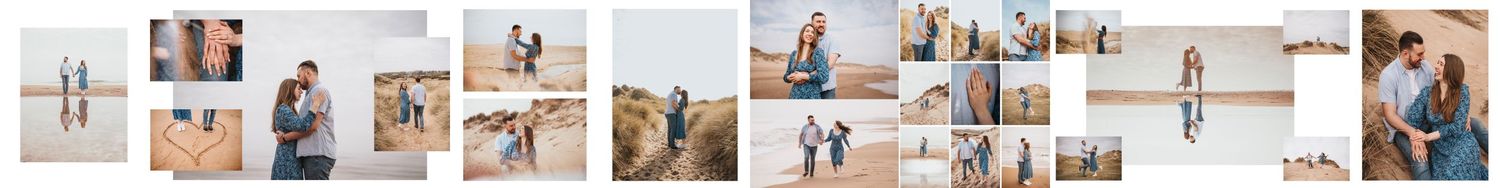 Romantic couples photo session at sunset featuring soft earth tones and natural coastal landscapes.