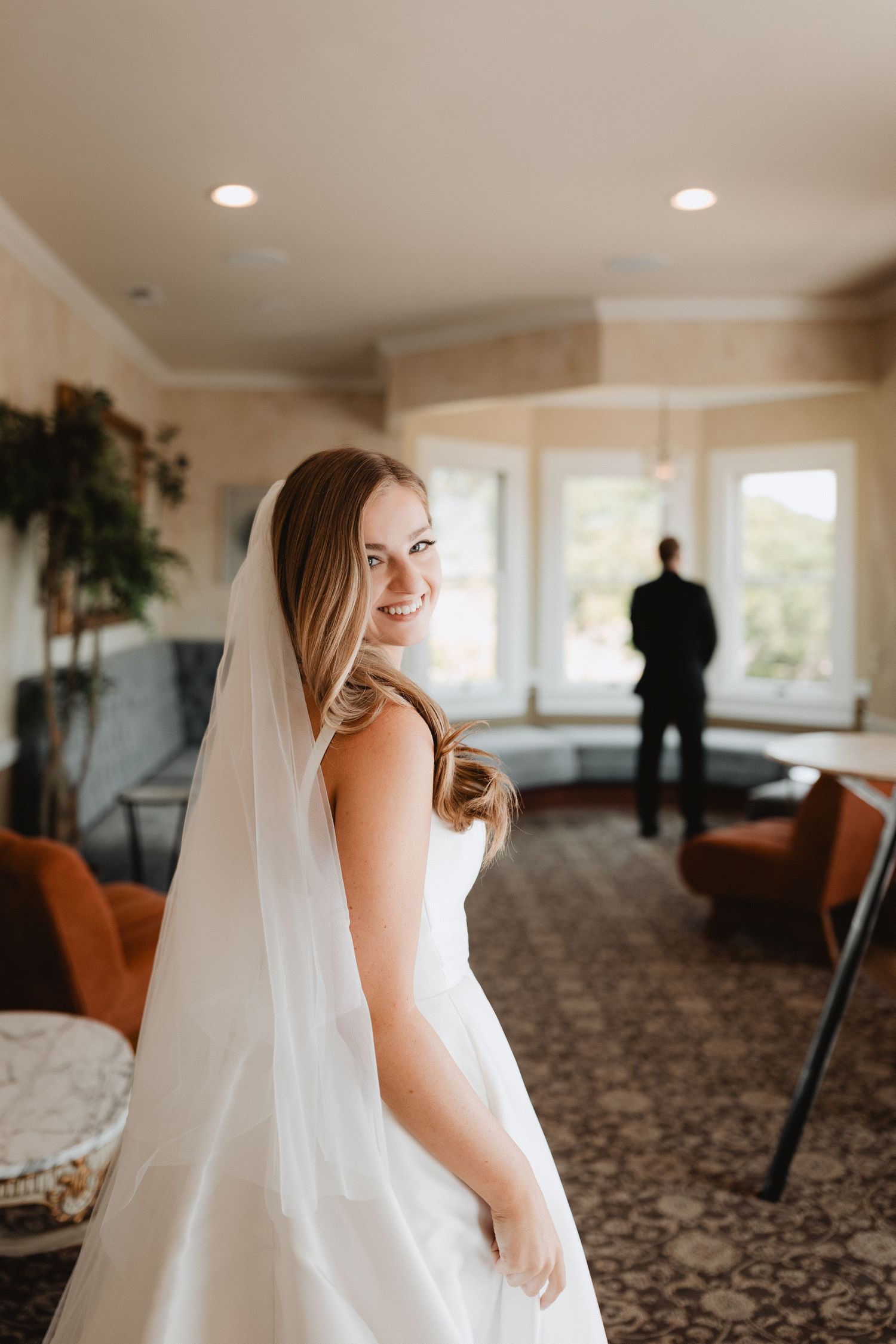 first look Perry House Monterey Wedding
