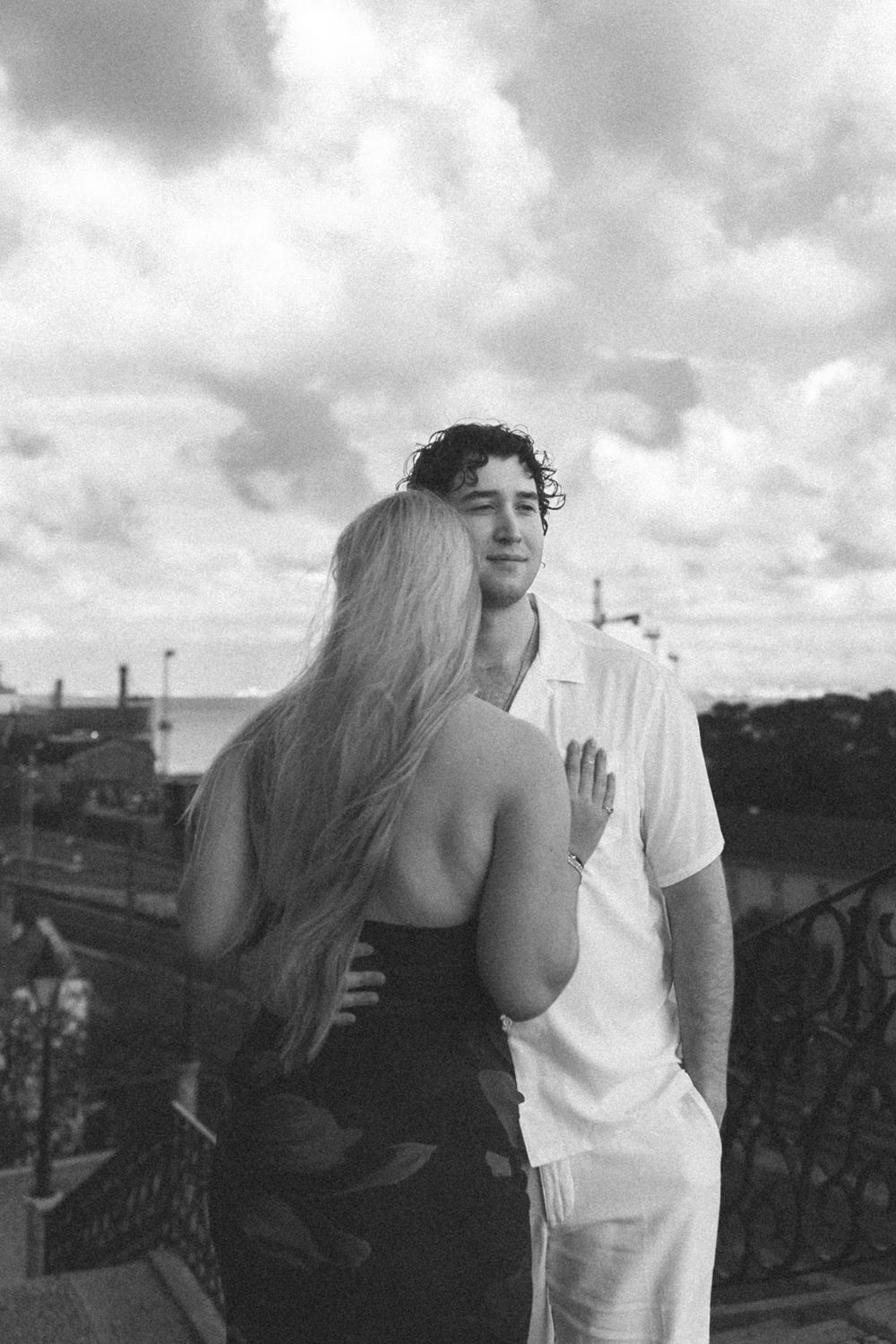 Editorial style couple portrait captured in Lisbon before a destination wedding in Portugal