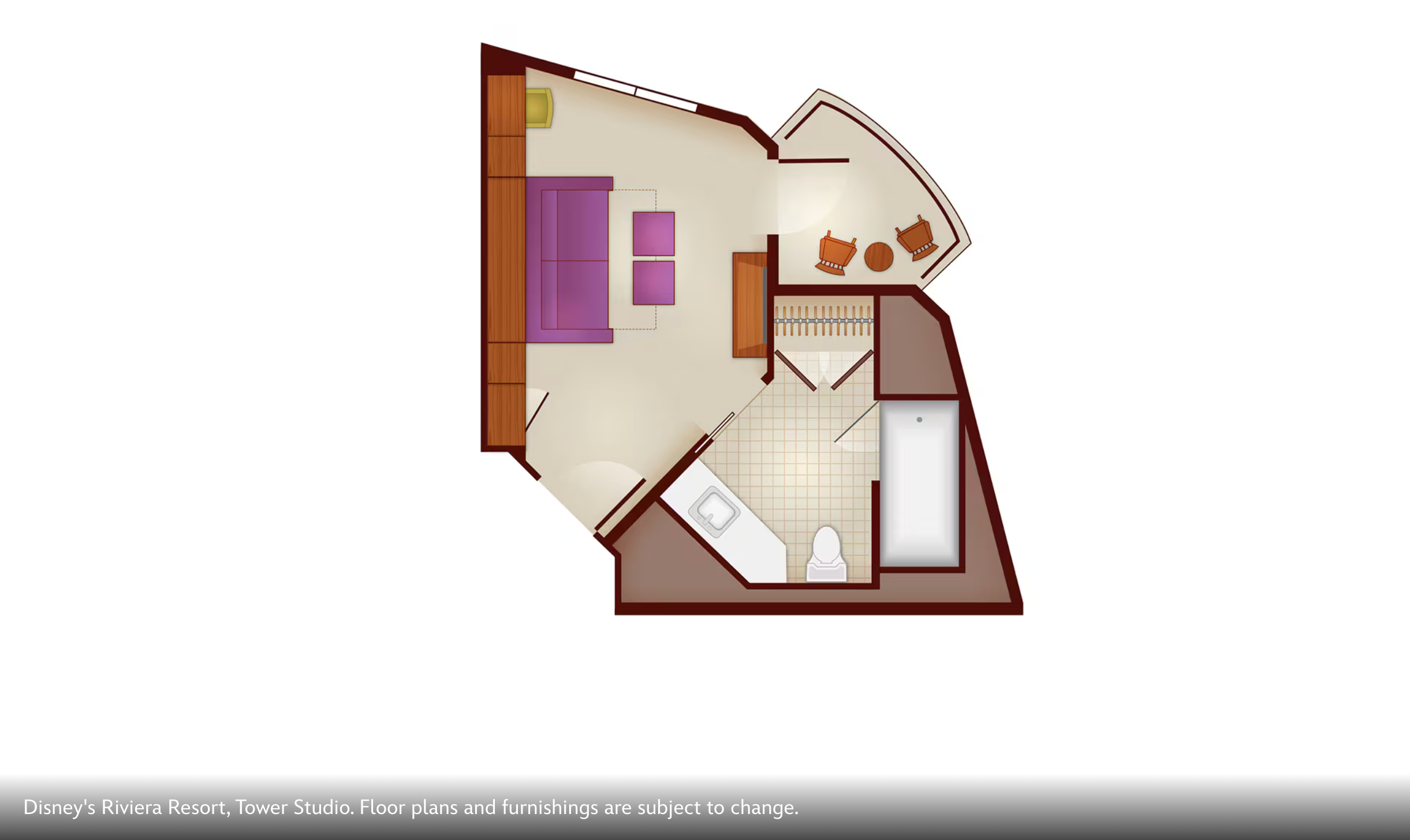 Floor plan layout showing a compact studio villa room with bathroom and living space.
