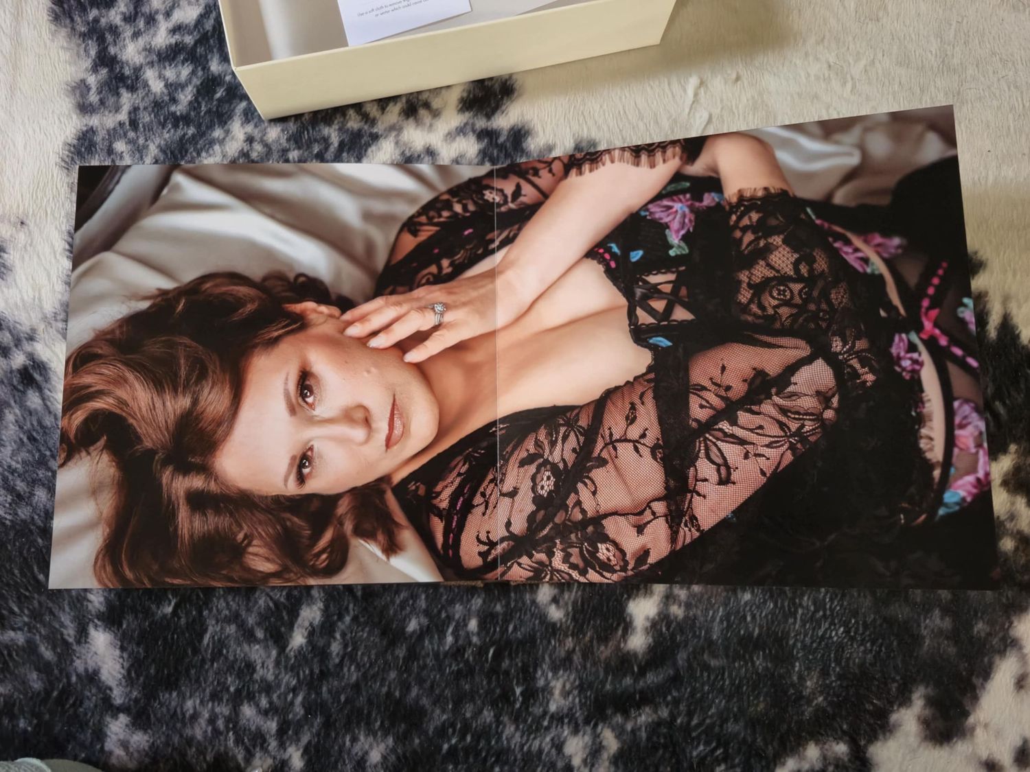 The inside of a boudoir album.