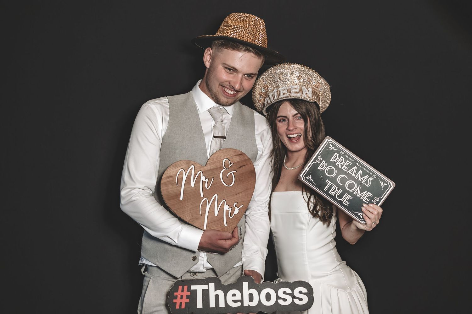 We're married natural Photo Booth moment at Beverley Barn.