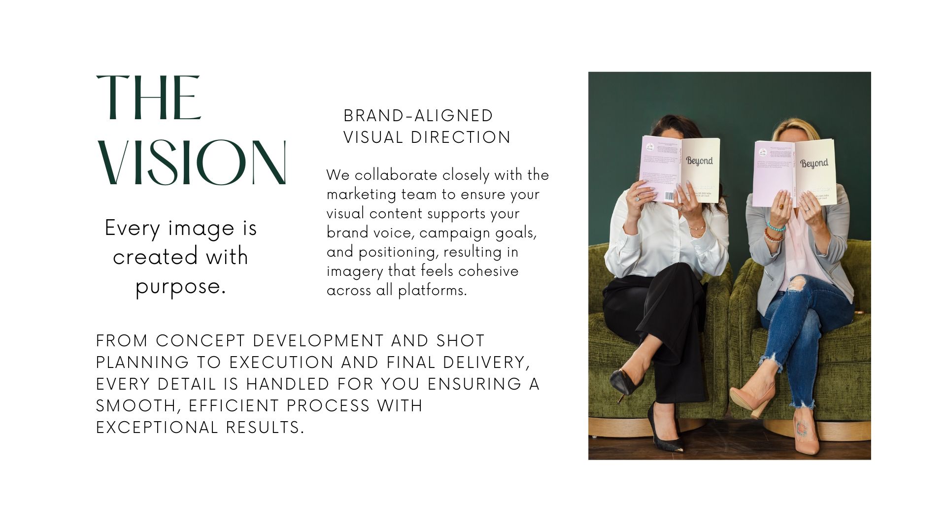 A professional brand photography layout showcasing cohesive visual direction with models posing elegantly for marketing content.