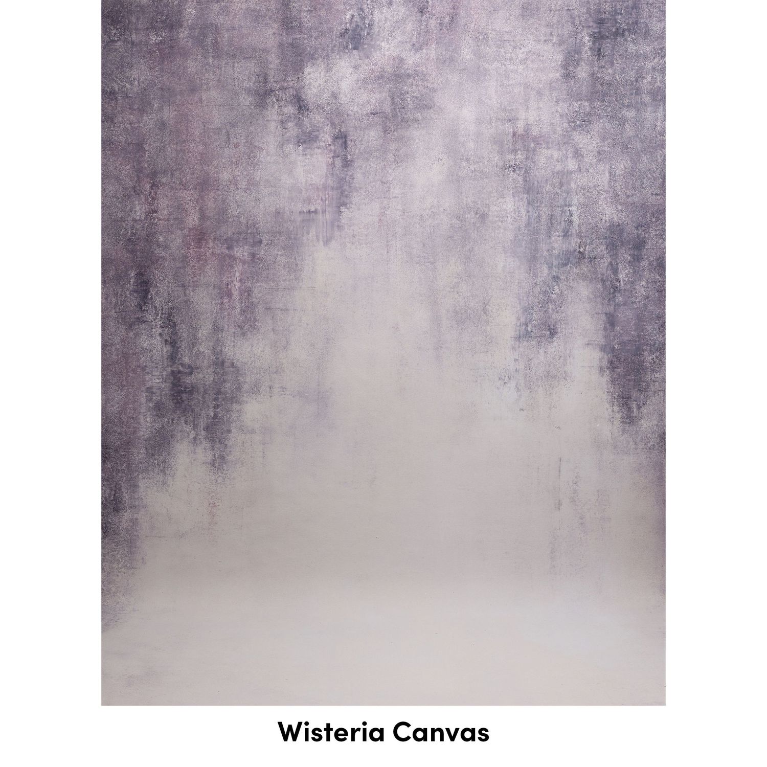 Abstract canvas artwork featuring purple and gray tones with a misty gradient effect fading into white.