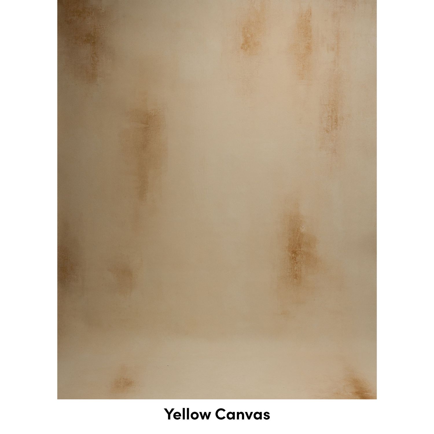 Textured background with mottled yellow and brown canvas showing subtle stains and discoloration patterns.