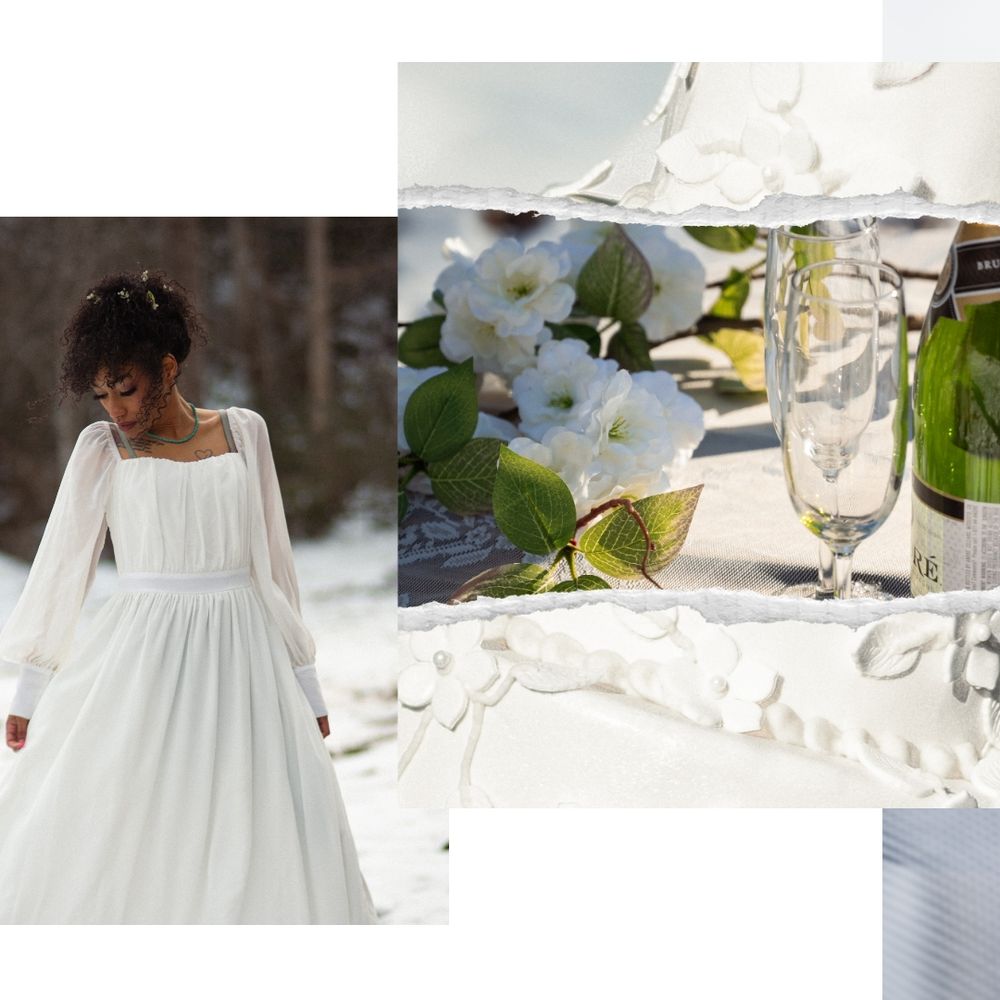 White wedding reception table settings with elegant floral arrangements and glassware.