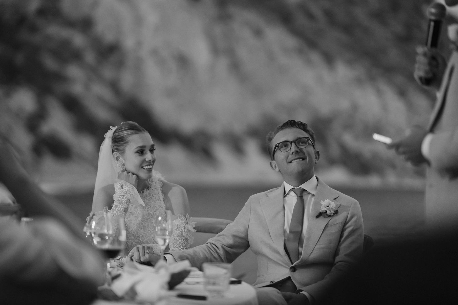 bride looking at groom during best man speech at amante ibiza