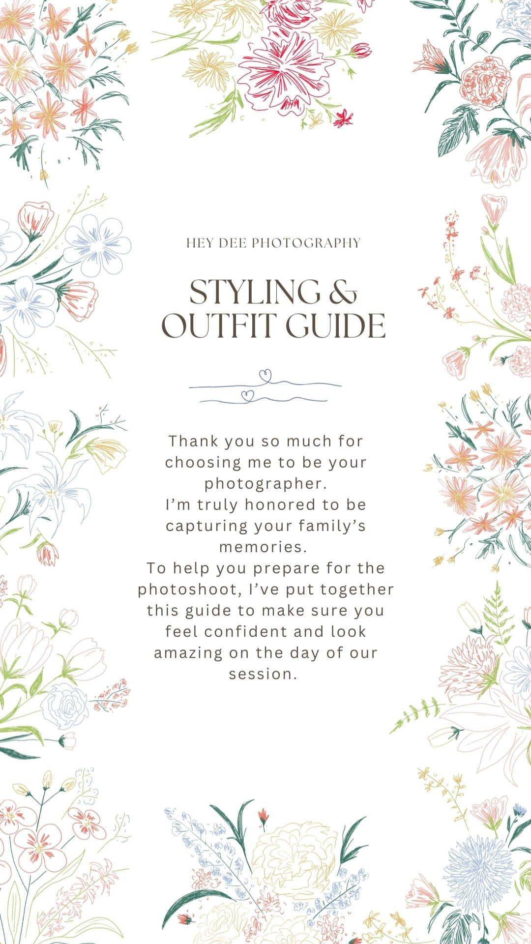 A delicate floral-framed photography styling guide cover with pastel watercolor flowers and elegant typography.