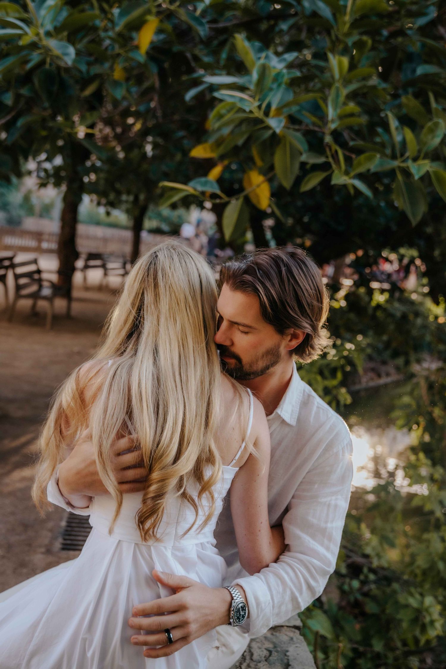 Close up of Sara smiling peacefully at her husband Berry.