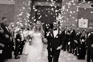 Flower petal exit at a St. Louis wedding.