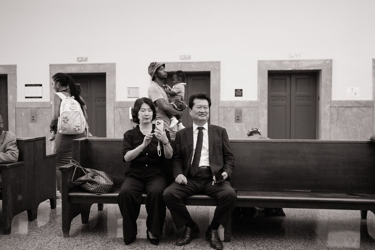 Parents on a wedding day during a St. Louis wedding at the St. Louis court house.