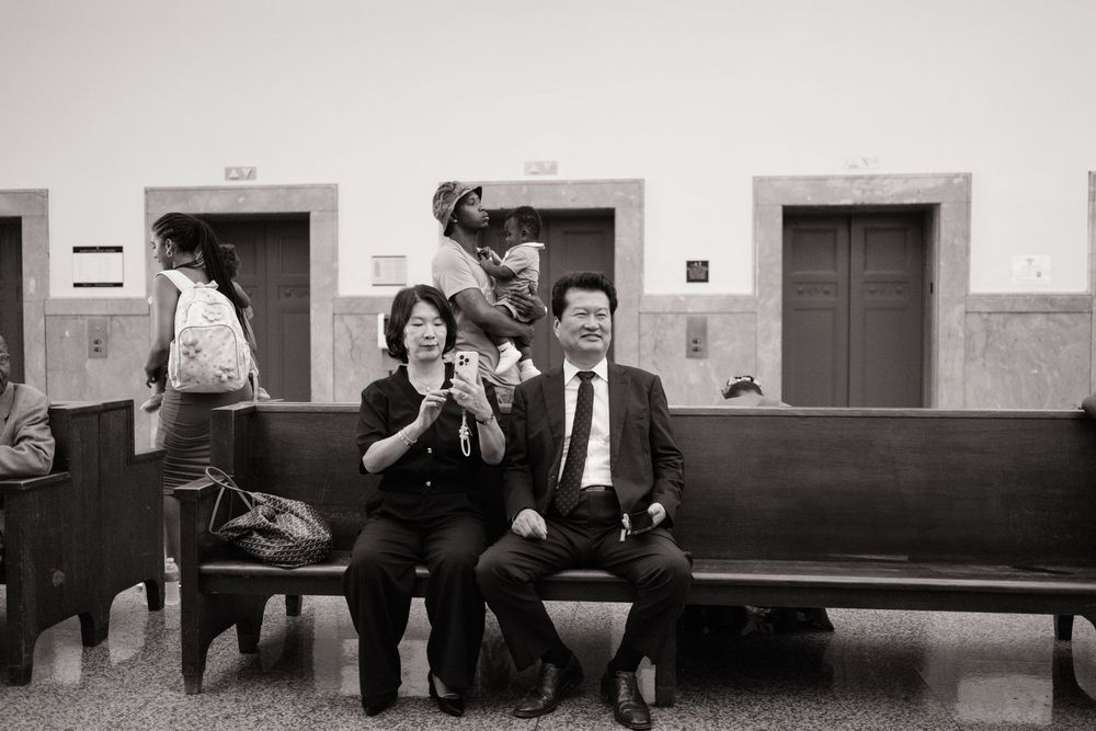 Parents on a wedding day during a St. Louis wedding at the St. Louis court house.