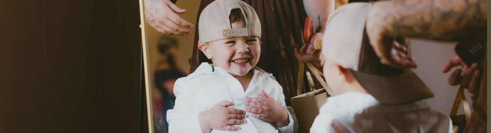 Three vintage-style black and white photographs arranged side by side showing joyful candid moments.