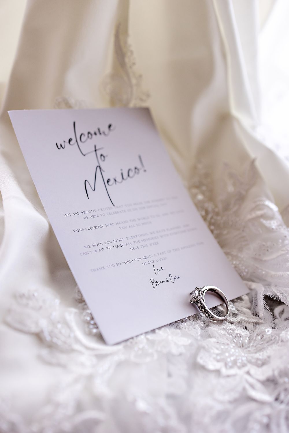 Elegant wedding invitation on linen, Grand Palladium Kantenah, Riviera Maya
