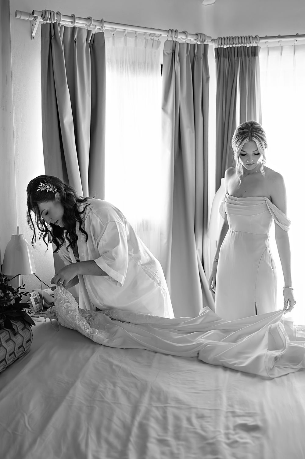 Bride and daughter sharing moment before wedding, Grand Palladium.