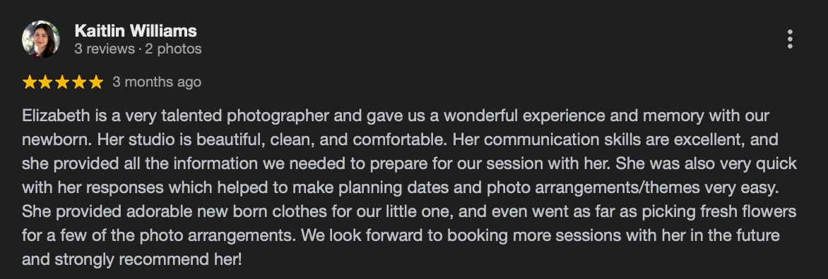 Google review from Kaitlin