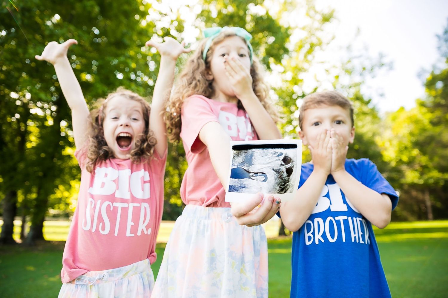 Siblings announcement a new baby coming to the family.