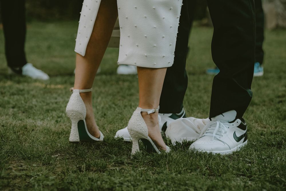 Bride and groom stepping on glass Lafayette event space