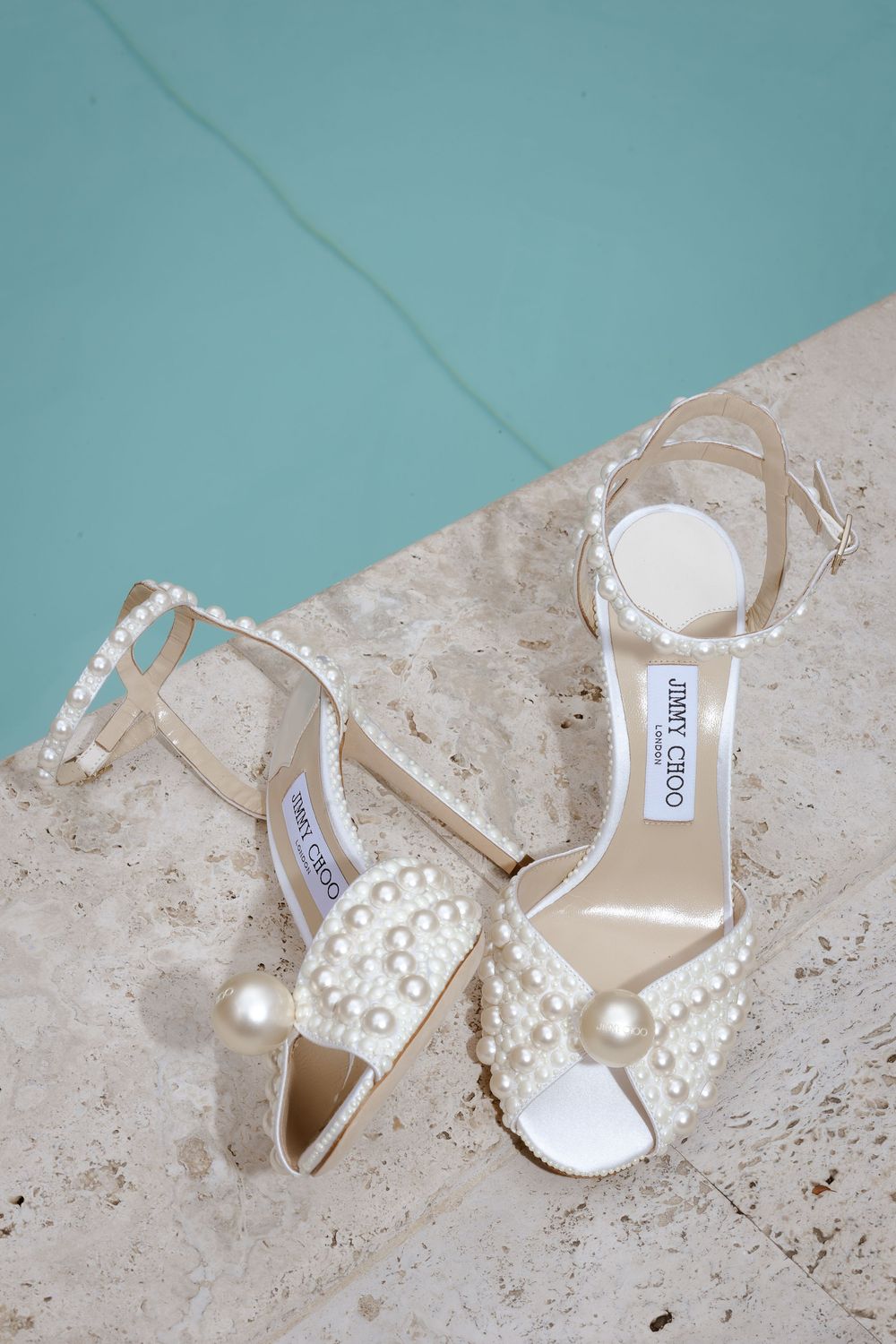 jimmy choo bride-shoes at the pool