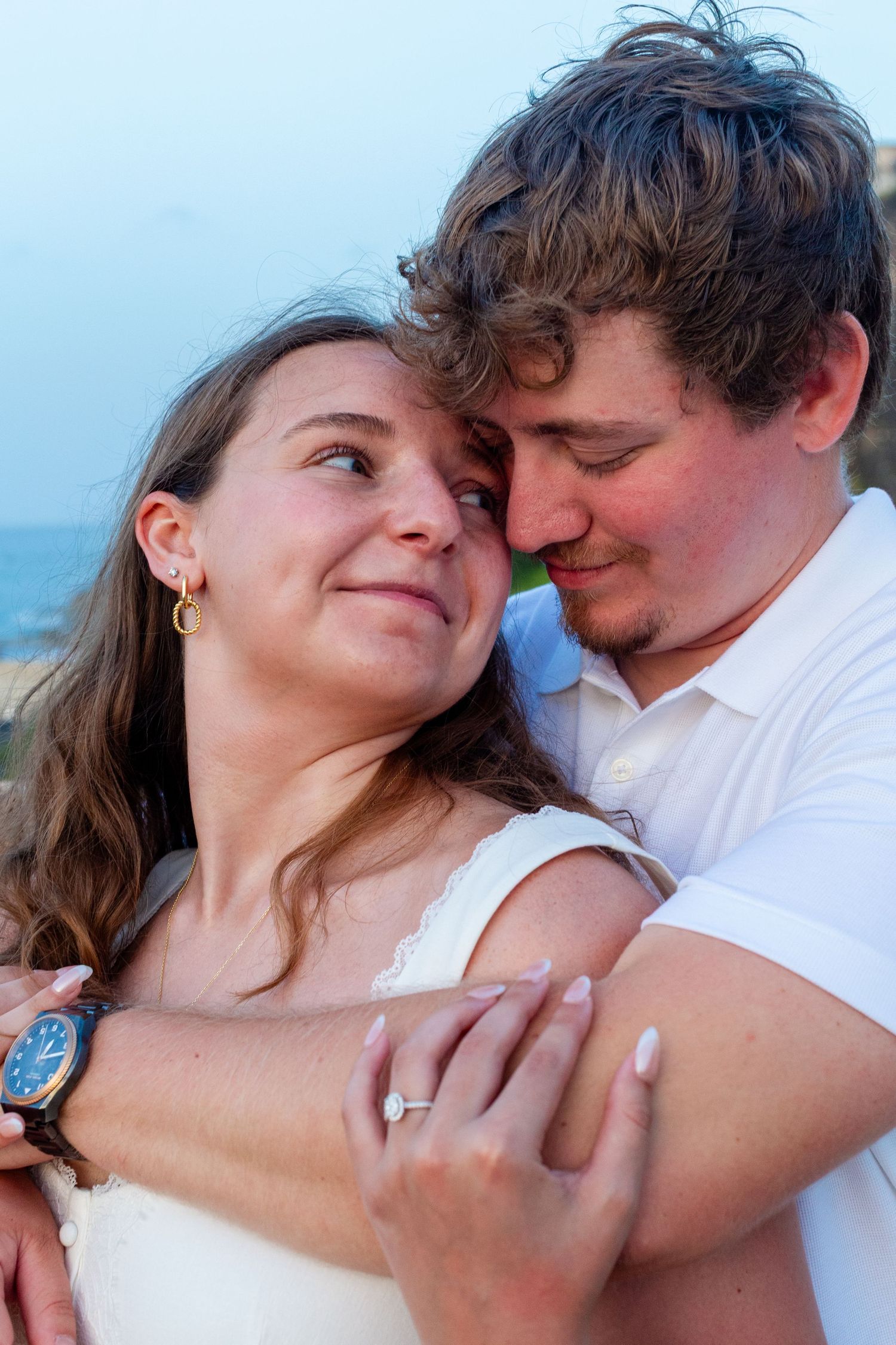 Close-up couples portrait. Engagement photo session in Old San Juan, Puerto Rico.