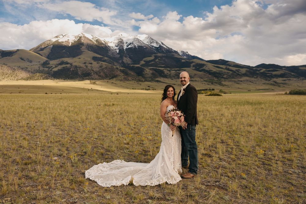 Paradise Valley bride & groom pose in Mountains at Emigrant, Montana captured by Pray Montana Elopement Photographer Sabrina Marie
