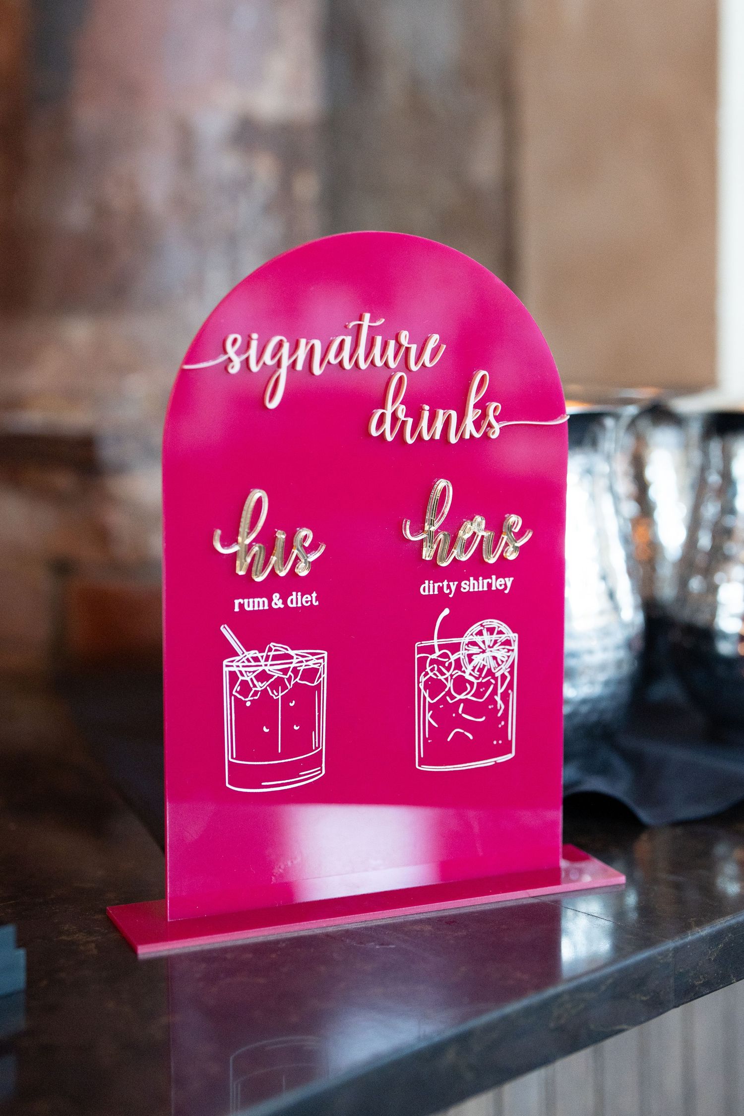 Hot pink signature drinks sign