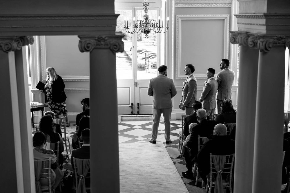 Groom waiting for his Bride at Crowcombe Court Somerset Wedding