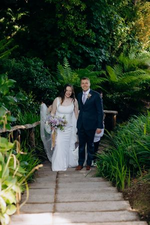 Bride and groom celebrating their wedding day.