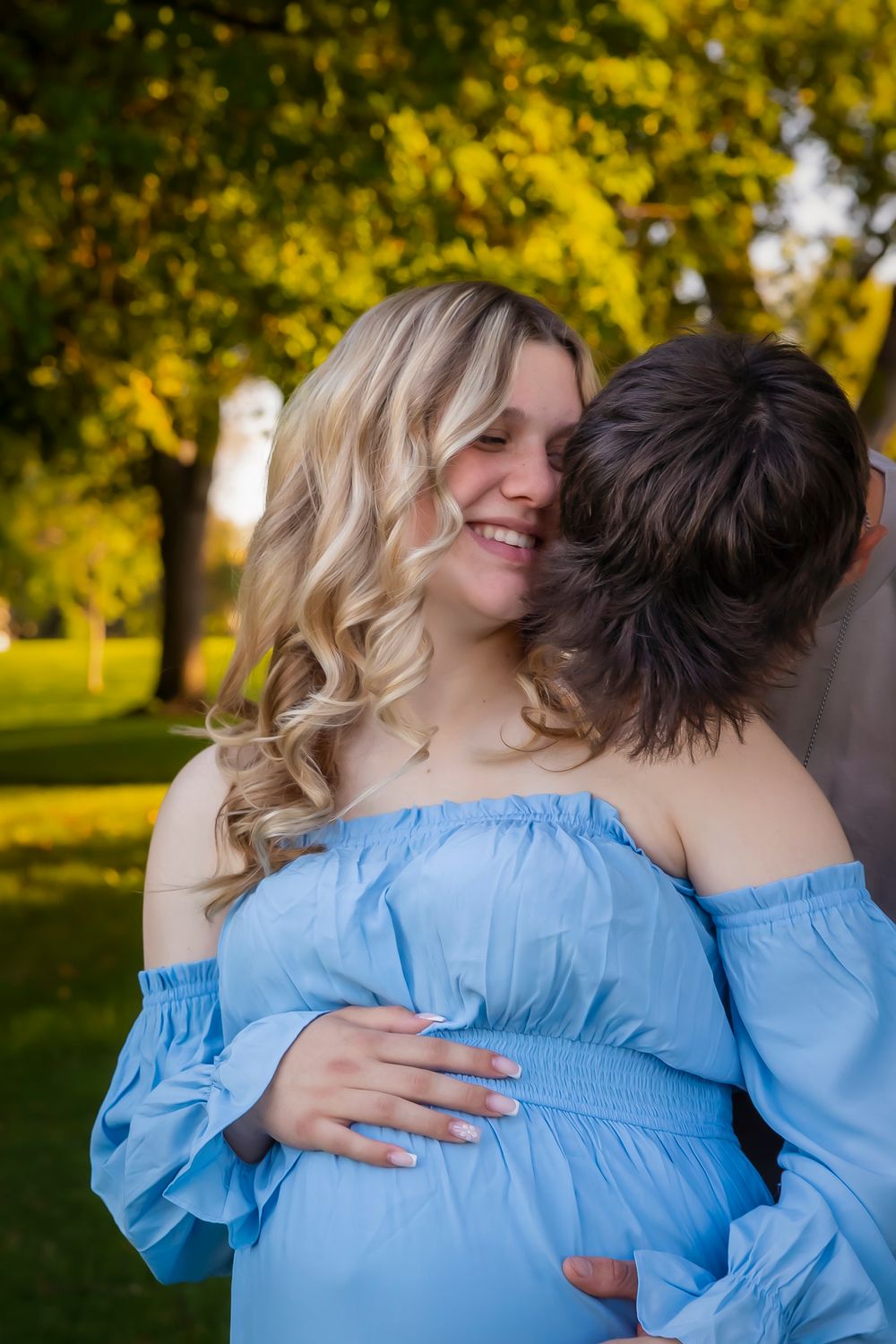 Boise Train Depot Maternity photography blue gown