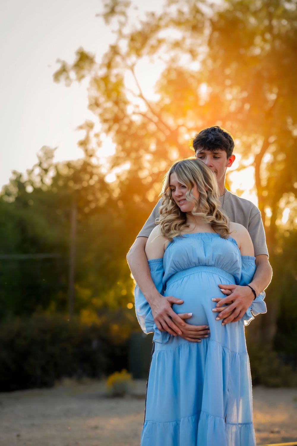 Boise Train Depot Maternity photography blue gown