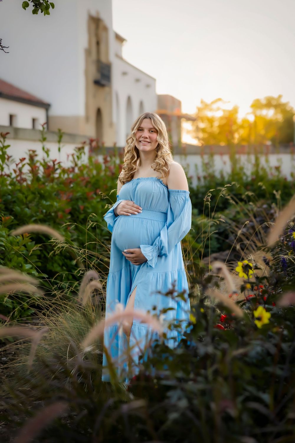 Boise Train Depot Maternity photography blue gown