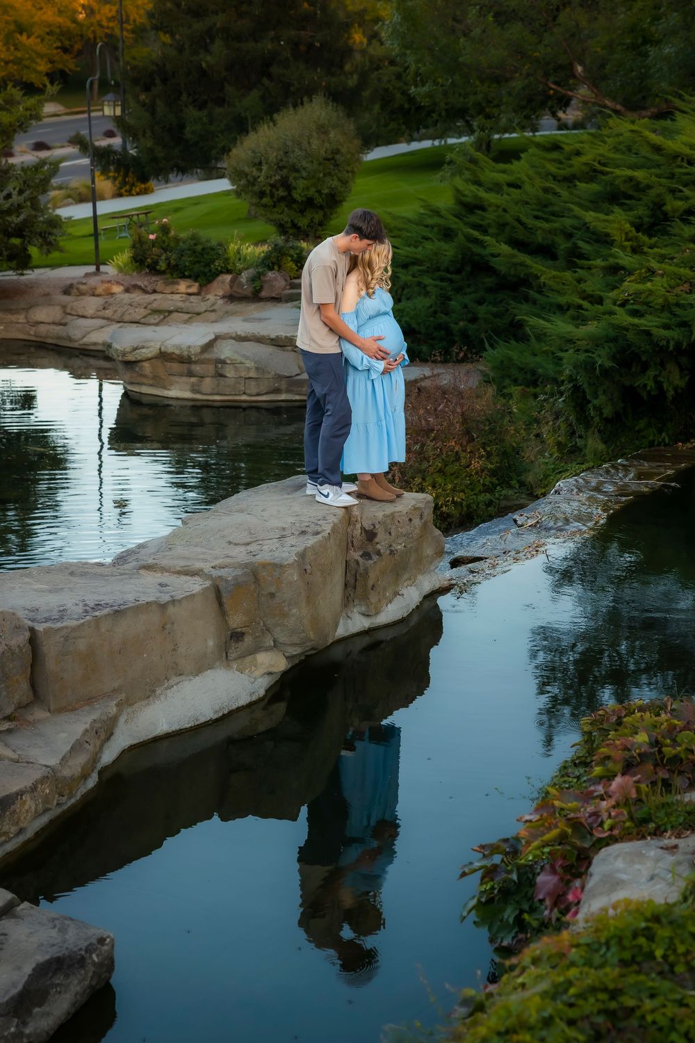Boise Train Depot Maternity photography blue gown