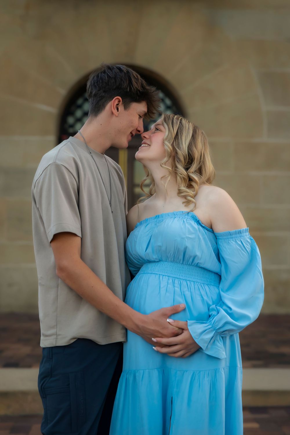 Boise Train Depot Maternity photography blue gown