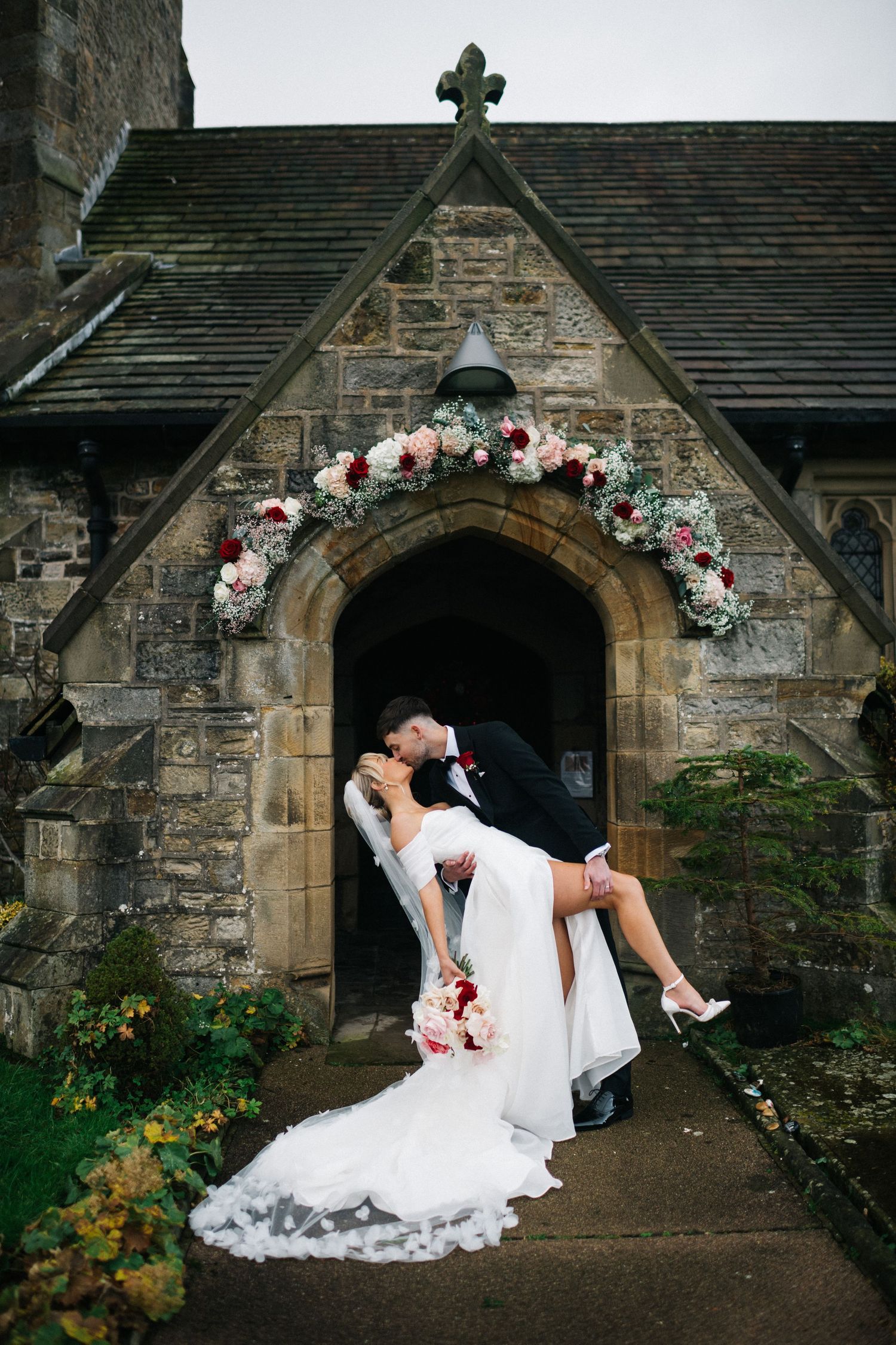 The Outbarn wedding, Ribble Valley wedding photographer, beautiful bride, Dried floral wedding bouquet