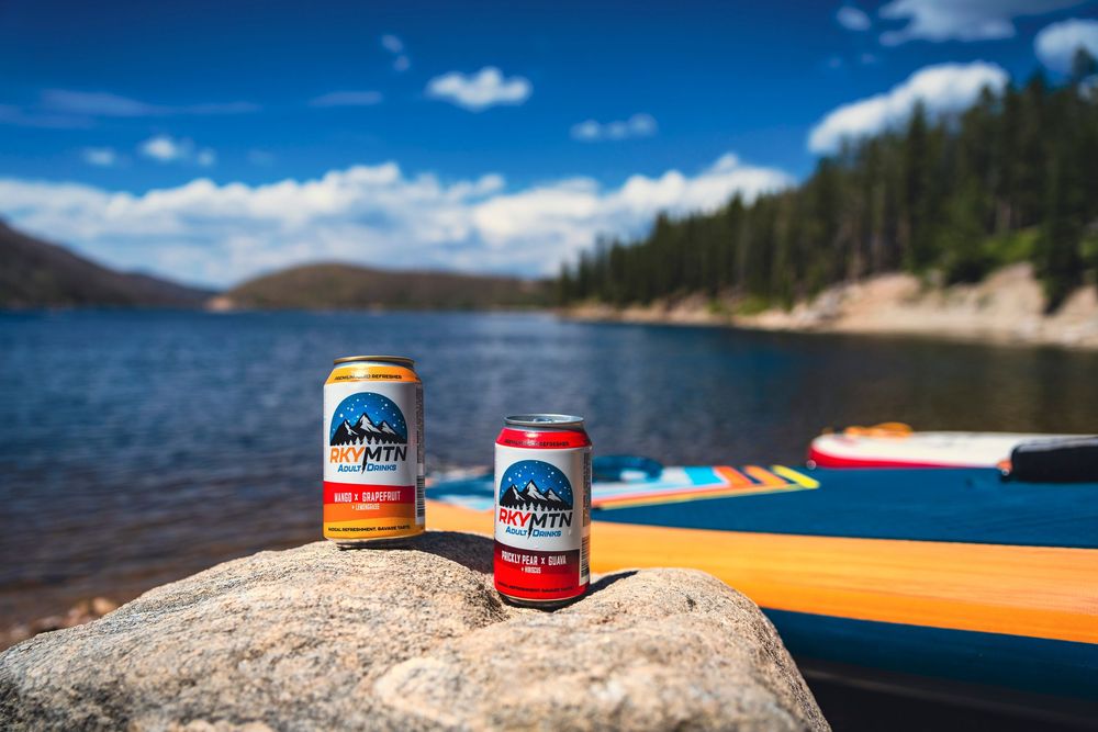 Creative outdoor environment product photography for beverage company in Northern Colorado mountains.