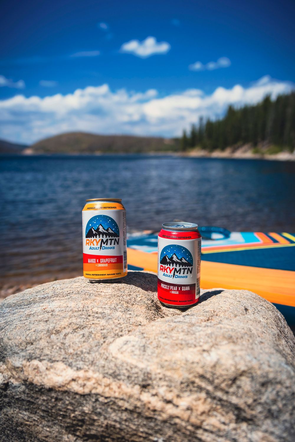 Creative outdoor environment product photography for beverage company in Northern Colorado mountains.