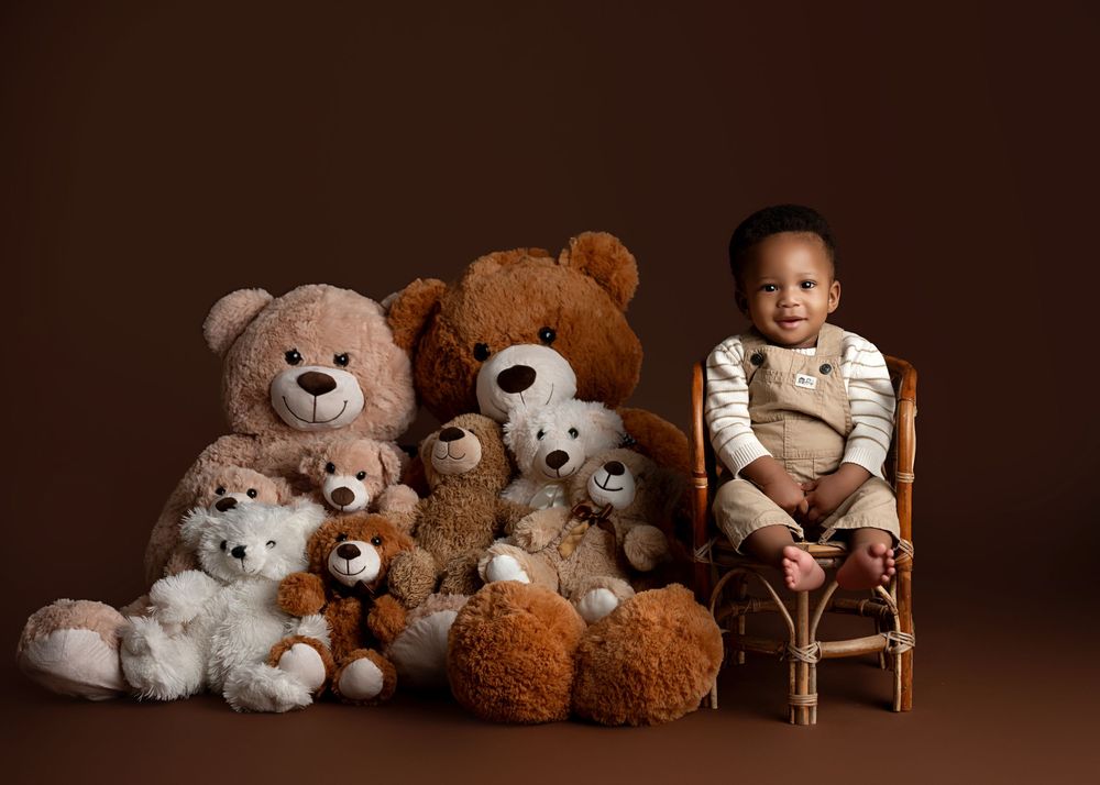 baby boy with bears, milestone photoshoot in riverside ca