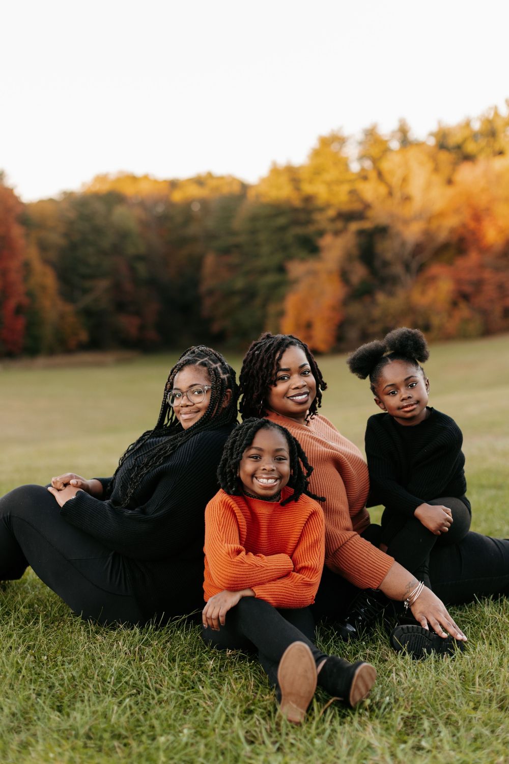 Fall family photos in the Cleveland area. A black single Mom with her daughters. Mother and Daughters session.