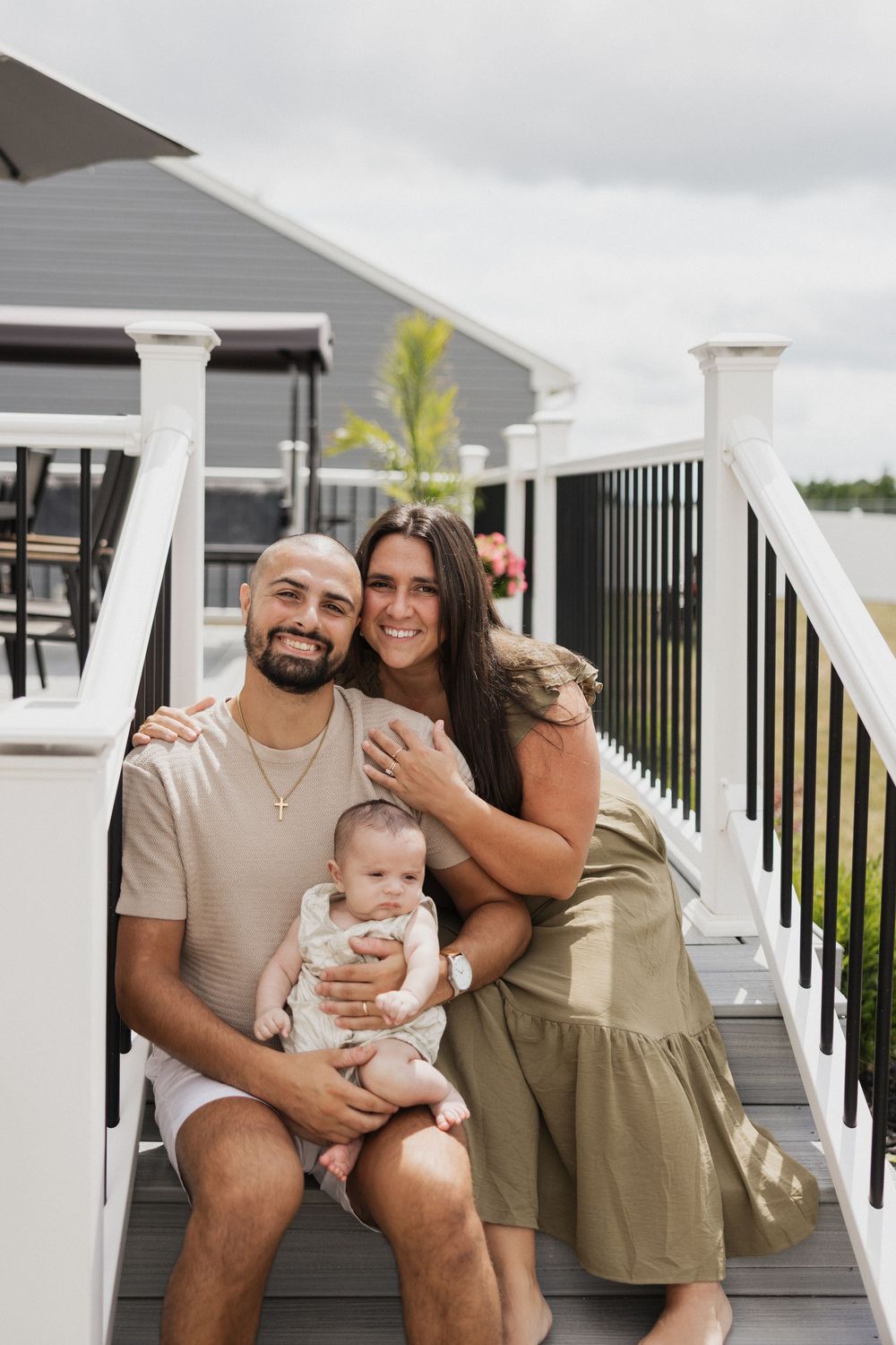 Casual outdoor family photography at home with new baby newborn in Wadsworth, Ohio. Lifestyle photography.