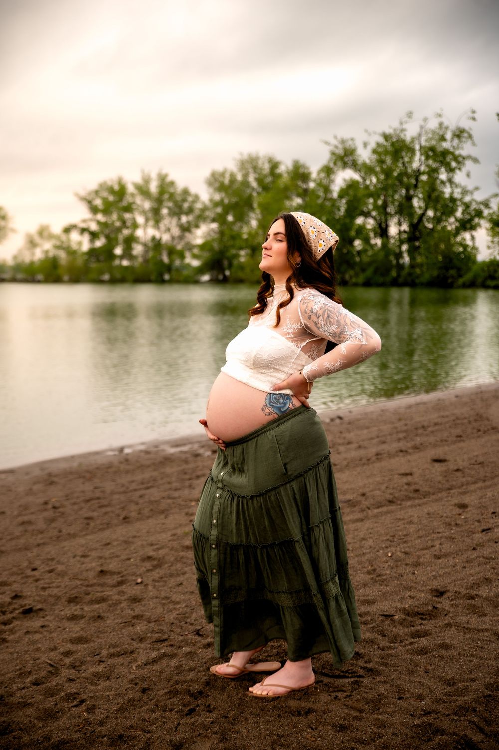 Expectant mother during a maternity photography session at Grand Lake St. Marys, Ohio