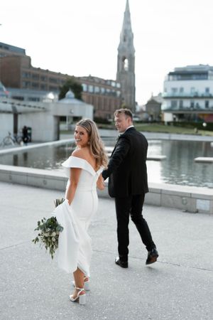 Dun Laoghaire photoshoot in May with young couple during their wedding day.