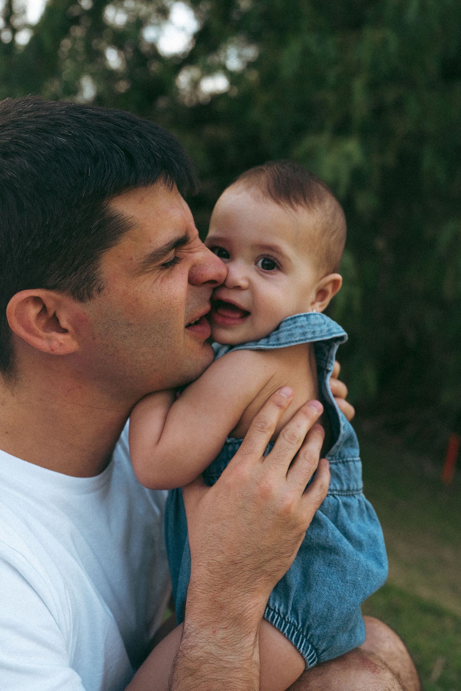 Series of intimate close-up shots showing loving interaction between two people outdoors.