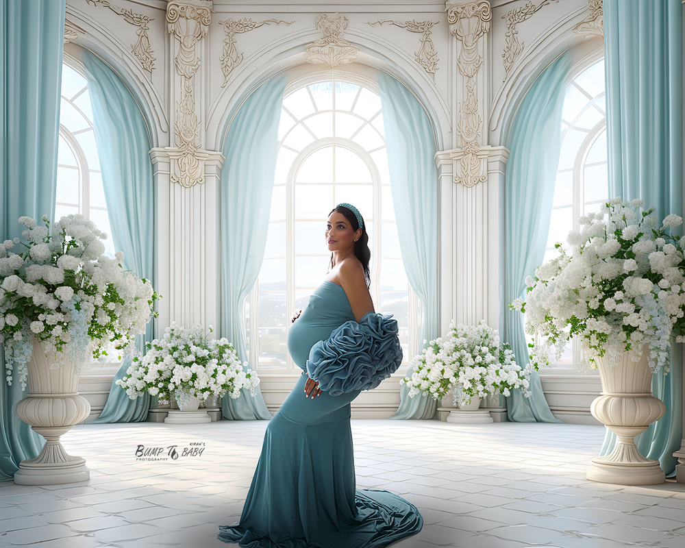 Pregnant mother in flowing gown during maternity photoshoot in Melbourne studio