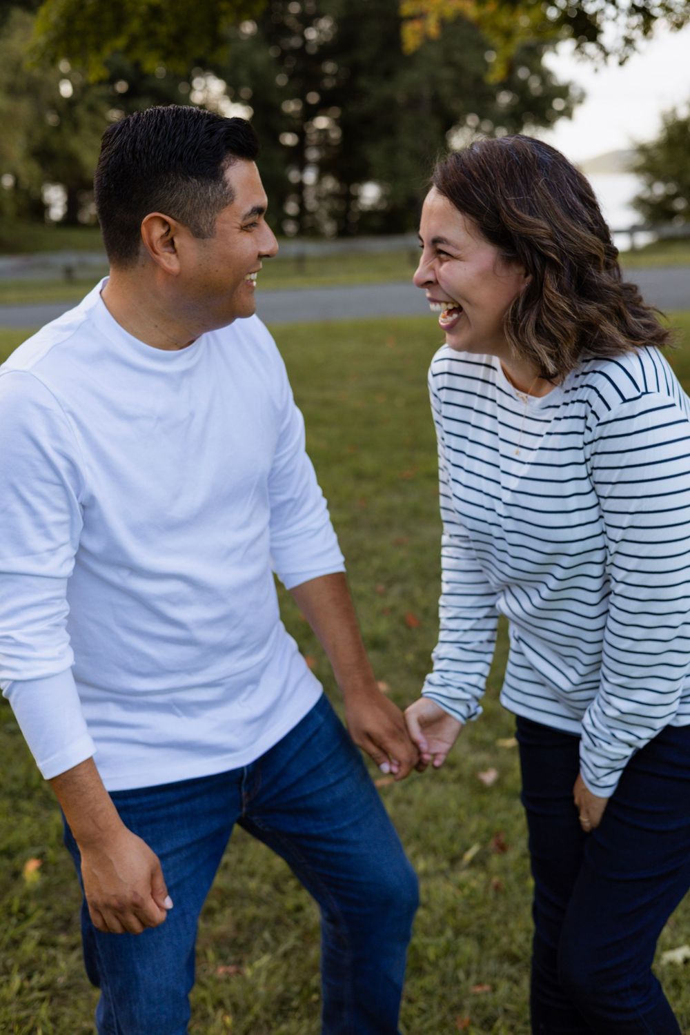 Couple laughing together in Belchertown, MA
